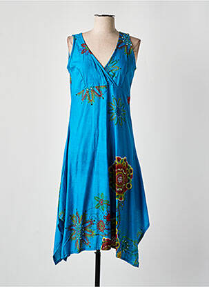 Robe mi-longue imprimé fantaisie sans manche bleu DIPAWALI femme