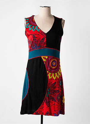 Robe mi-longue imprimé fleurs sans manche rouge DIPAWALI femme