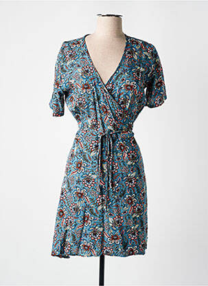 Robe courte imprimé fleurs manches courtes bleu DIPAWALI femme