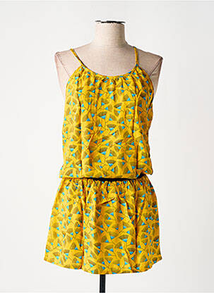 Robe mi-longue imprimé fantaisie fines bretelles jaune DIPAWALI femme