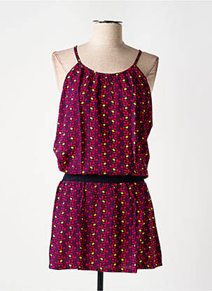 Robe mi-longue imprimé fantaisie fines bretelles rose DIPAWALI femme