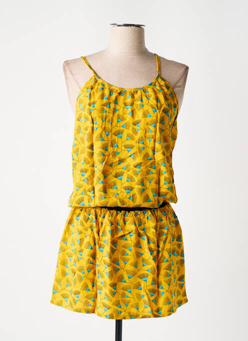 Robe mi-longue imprimé fantaisie fines bretelles jaune DIPAWALI femme
