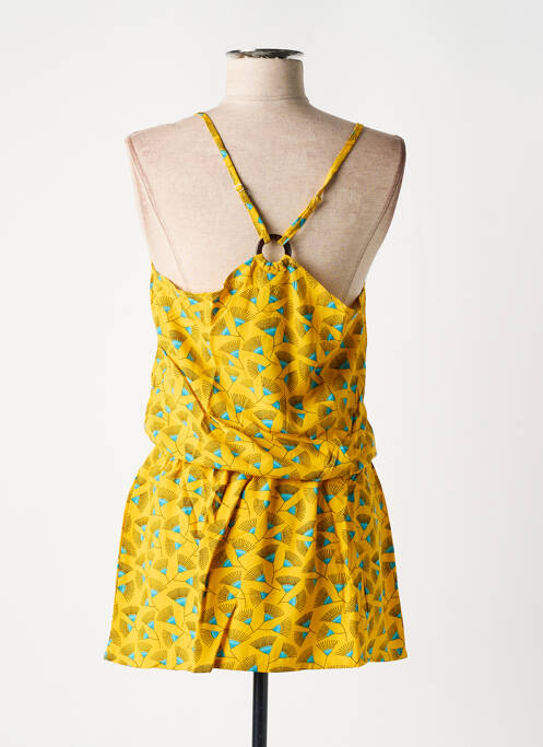 Robe mi-longue imprimé fantaisie fines bretelles jaune DIPAWALI femme