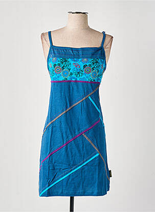 Robe courte coupe cintrée fines bretelles bleu DIPAWALI femme
