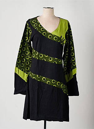 Robe mi-longue manches longues manches longues vert DIPAWALI femme