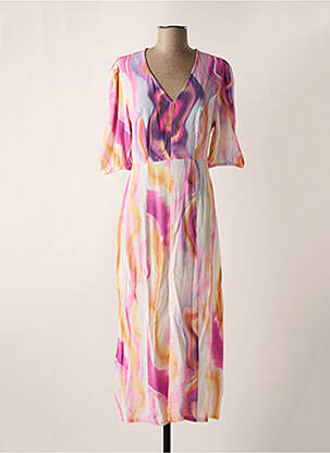 Robe longue imprimé fantaisie manches courtes violet ICHI femme