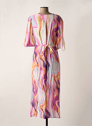 Robe longue imprimé fantaisie manches courtes violet ICHI femme