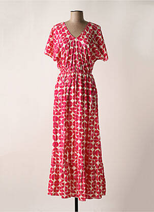 Robe longue imprimé fantaisie manches courtes rose ICHI femme