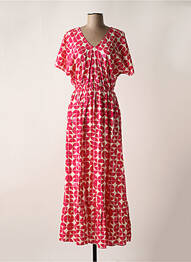 Robe longue imprimé fantaisie manches courtes rose ICHI femme