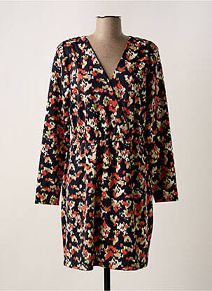 Robe mi-longue imprimé fantaisie manches longues bleu ICHI femme