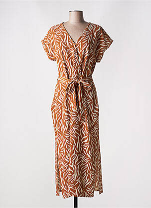 Robe longue manches courtes manches courtes marron GARCIA femme