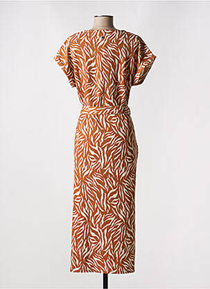 Robe longue manches courtes manches courtes marron GARCIA femme