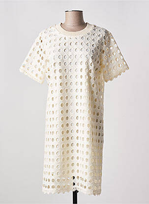 Robe mi-longue manches courtes manches courtes beige ELLI WHITE femme