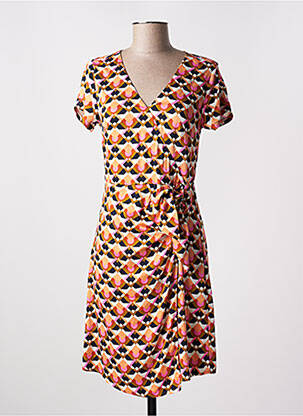 Robe mi-longue imprimé fantaisie manches courtes orange LOLA ESPELETA femme