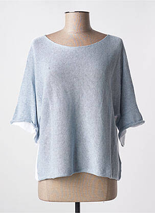 Pull tissage chiné manches 3/4 bleu M femme