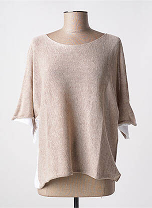 Pull tissage chiné manches 3/4 marron M femme