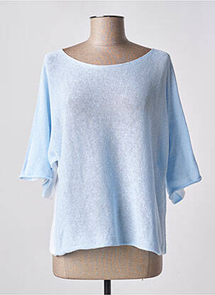 Pull col bateau manches 3/4 bleu M femme
