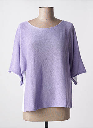Pull tissage chiné manches 3/4 violet M femme