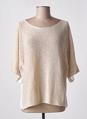 Pull tissage chiné manches 3/4 beige M femme