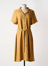 Robe mi-longue tissage crêpe manches courtes marron GRIFFON femme