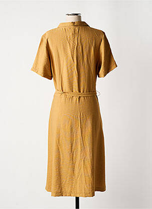 Robe mi-longue tissage crêpe manches courtes marron GRIFFON femme
