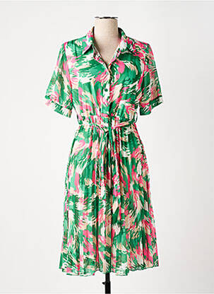 Robe mi-longue coupe fluide manches courtes vert LATINO femme