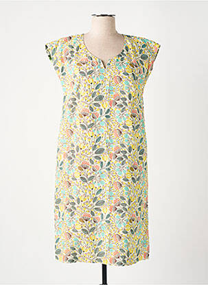 Robe mi-longue imprimé fleurs manches courtes jaune GUY DUBOUIS femme
