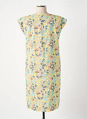 Robe mi-longue imprimé fleurs manches courtes jaune GUY DUBOUIS femme