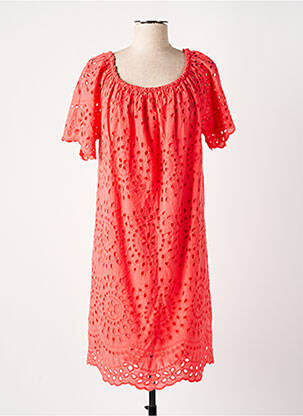 Robe mi-longue manches courtes manches courtes rose COULEURS DU TEMPS femme