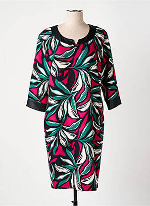 Robe mi-longue imprimé fleurs manches 3/4 rose GRIFFON femme