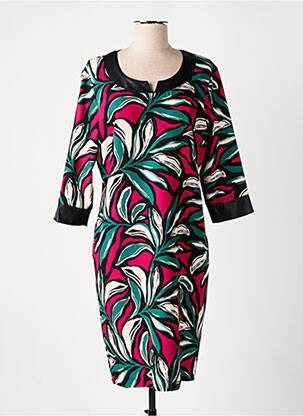 Robe mi-longue imprimé fleurs manches 3/4 rose GRIFFON femme