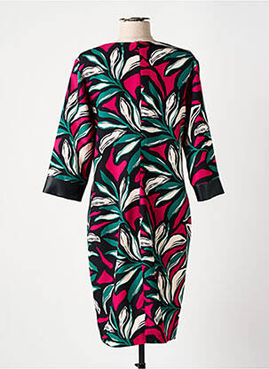 Robe mi-longue imprimé fleurs manches 3/4 rose GRIFFON femme