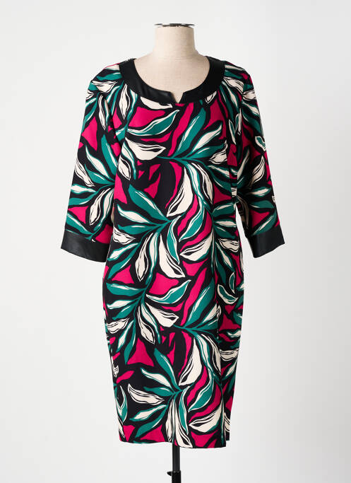 Robe mi-longue imprimé fleurs manches 3/4 rose GRIFFON femme
