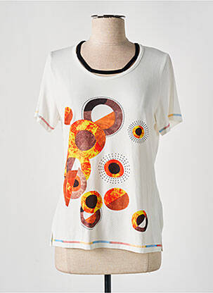 T-shirt sérigraphie avec strass manches courtes beige GUY DUBOUIS femme