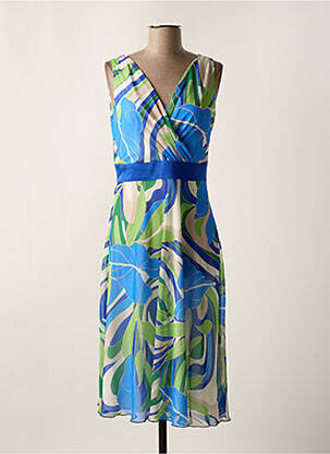 Robe mi-longue imprimé fleurs sans manche bleu ESTEL COLLECTION femme