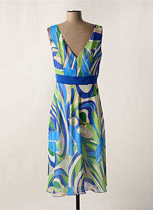 Robe mi-longue imprimé fleurs sans manche bleu ESTEL COLLECTION femme