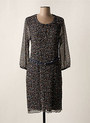 Robe mi-longue imprimé fantaisie manches longues bleu CHRISTINE LAURE femme