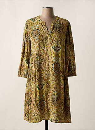 Robe mi-longue imprimé fleurs manches 3/4 vert DIPLODOCUS femme