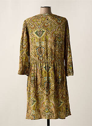 Robe mi-longue imprimé fleurs manches 3/4 vert DIPLODOCUS femme