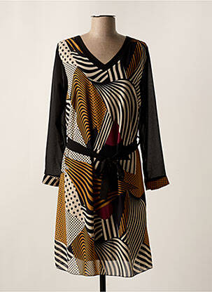 Robe mi-longue coupe fluide manches longues noir COULEURS DU TEMPS femme