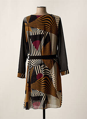 Robe mi-longue coupe fluide manches longues noir COULEURS DU TEMPS femme