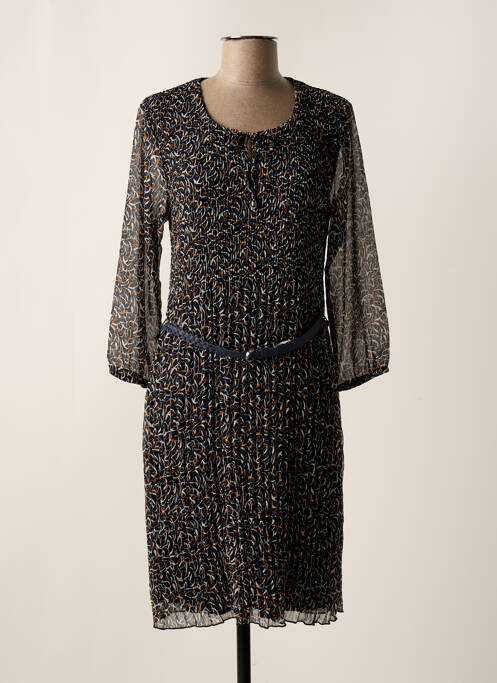 Robe mi-longue imprimé fantaisie manches longues bleu CHRISTINE LAURE femme