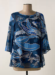Blouse légère et transparente manches 3/4 bleu GREGORY PAT femme