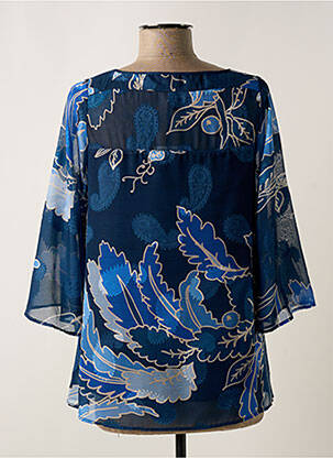 Blouse légère et transparente manches 3/4 bleu GREGORY PAT femme