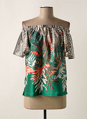Top col carré manches courtes vert GREGORY PAT femme