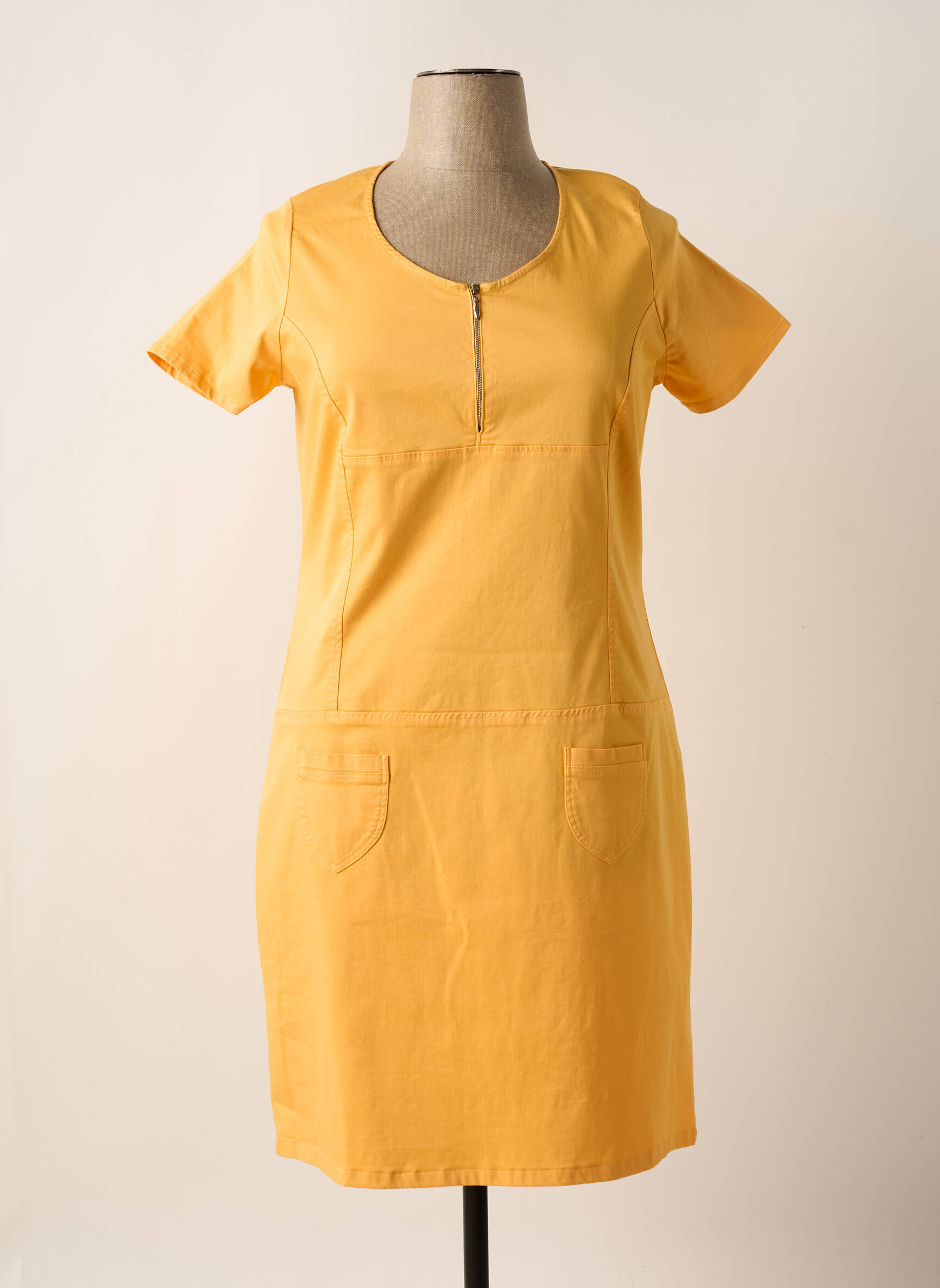 Robe mi-longue manches courtes manches courtes jaune GUY DUBOUIS femme