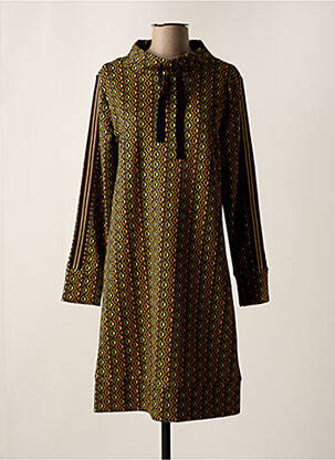 Robe mi-longue imprimé fantaisie manches longues vert AZAY femme