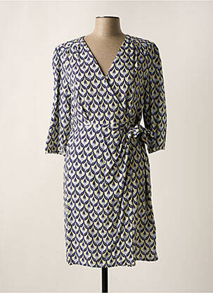 Robe mi-longue coupe fluide manches 3/4 bleu JULIE GUERLANDE femme