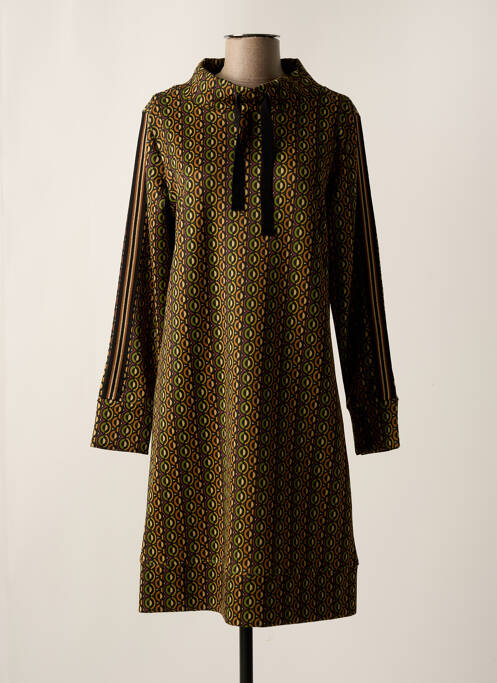 Robe mi-longue imprimé fantaisie manches longues vert AZAY femme