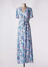 Robe longue imprimé fleurs manches courtes bleu C'EST BEAU LA VIE femme
